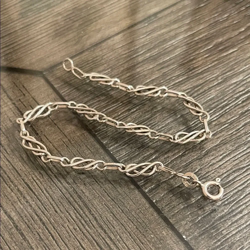 Vintage Style Sterling Silver Celtic Chain Bracelet 7 3/8” approx